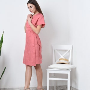 Linen wrap dress, Linen dress with pockets, Casual summer dress image 4