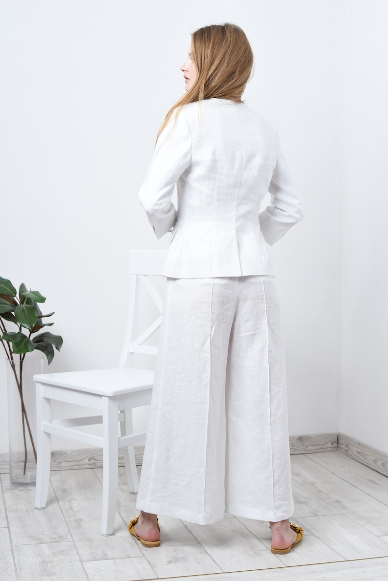 White linen pants and jacket suit / linen set/ linen suit/ | Etsy
