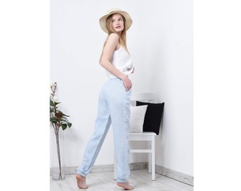 Linen jogger pants for women, Casual linen pants with pockets, Organic custom pants