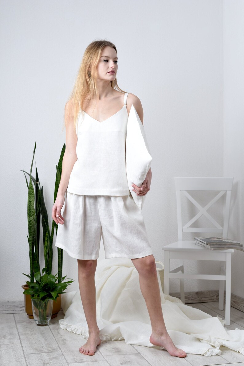 Linen pajama set for women linen loose shorts and linen top Etsy
