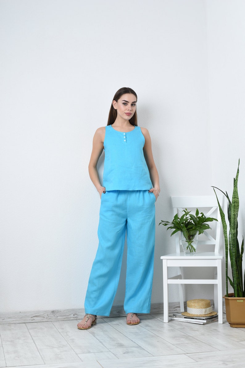 Linen Casual Suit For Women Two Piece Linen Set Wide Leg Etsy