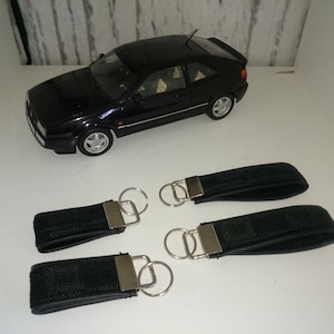 Keyring * made of seat fabric * VW / Karmann Corrado * G60 * Shadow check * Blue petrol