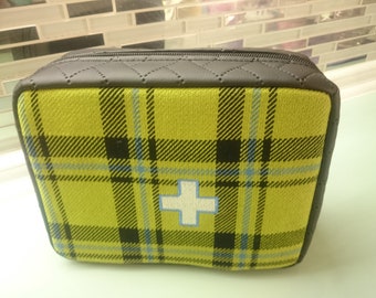 First Aid * First aid kit bag made of seat fabric * VW * Scirocco 53 GTi & Porsche 914 * tartan * light green