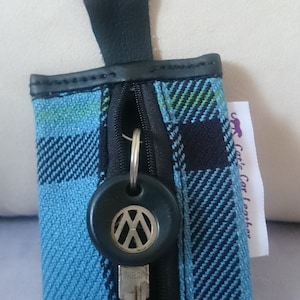 Schlüsseltasche Schlüsseletui aus Sitzstoff VW Scirocco 53 GTi & Porsche 914 Schottenkaro Hellblau Bild 1