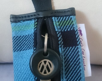Key case * key case made of seat fabric * VW * Scirocco 53 GTi & Porsche 914 * tartan * light blue
