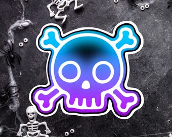Neon Halloween Skull Glossy Sticker | Neon Skull Sticker |