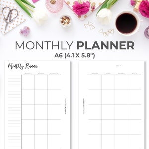 A6 Monthly Planner Insert: Minimal Undated Calendar (PDF)