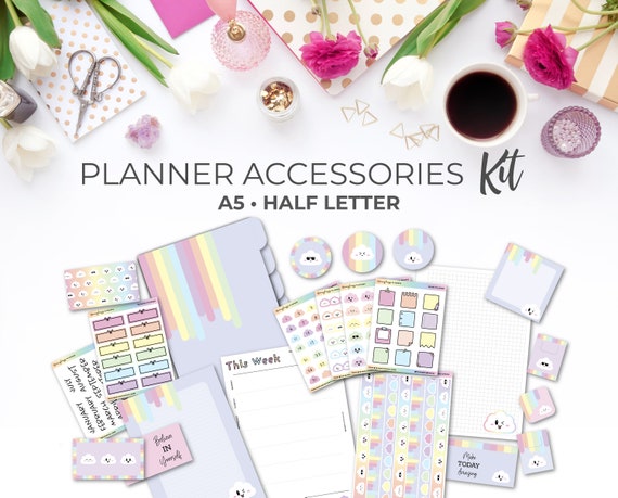 A5 & Half Letter Printable Rainbow Cloud Planner Accessories 