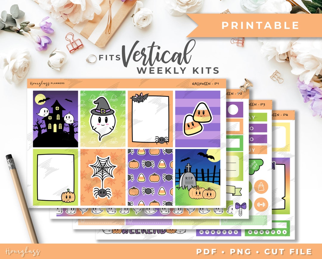 Halloween Vertical Weekly Planner Sticker Kit - Etsy