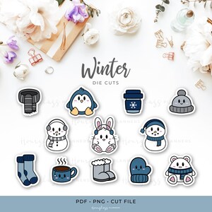 Winter Characters Printable Die Cuts | Seasonal Winter Kawaii Character Die Cuts