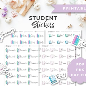 Student Tekst Pictogram Afdrukbare Planner Stickers | School Woord Herinnering Stickers