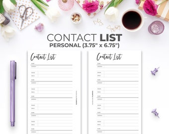Lista de contactos Inserción personal/Libreta de direcciones mínima imprimible Páginas de seguimiento de números de teléfono