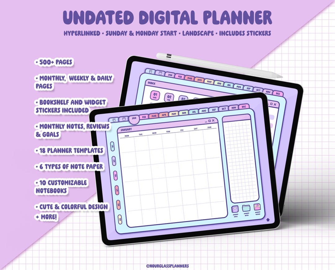 Undated Digital Planner: Hyperlinked PDF With Stickers (for Goodnotes ...
