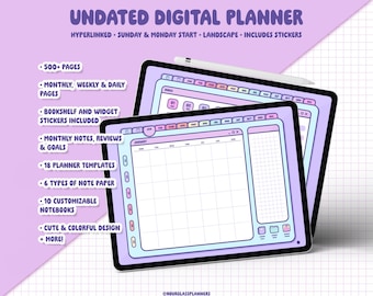 Planificador digital sin fecha: PDF con hipervínculos y pegatinas (para GoodNotes, Notability y Penly)