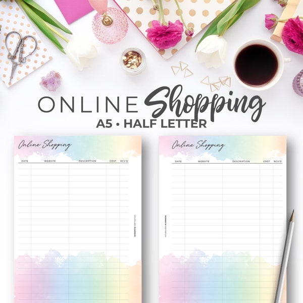 Online Shopping Order Tracker Inserts A5 & Half Letter | Rainbow Printable Order Tracker Planner Pages