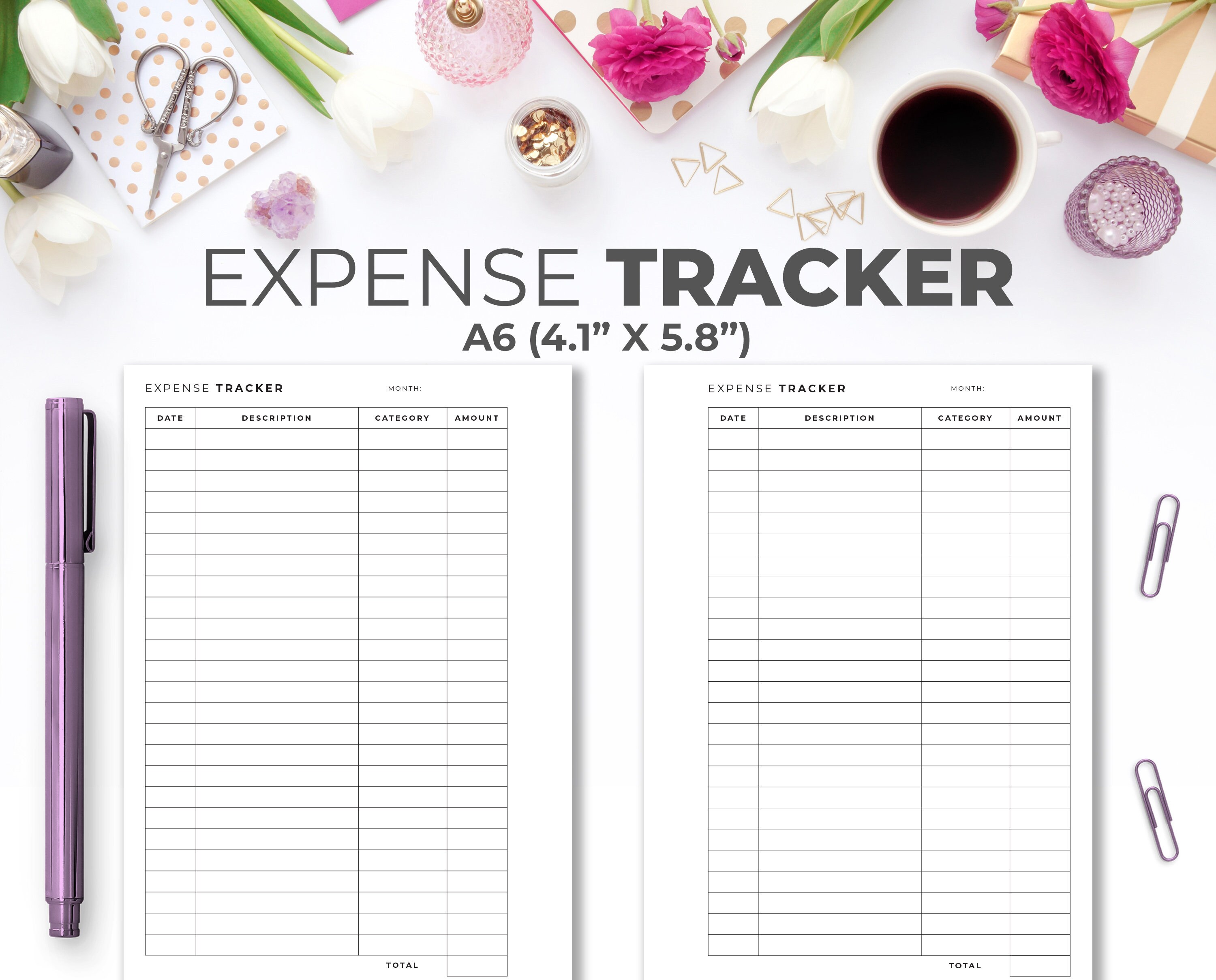 Expense Tracker A6 Inserts Minimal Printable Monthly Expense | Etsy