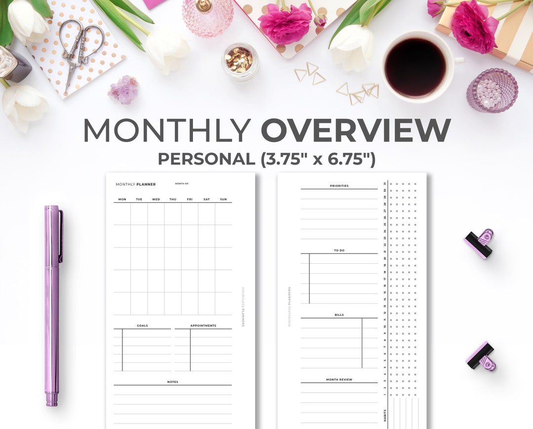 Month on 2 Pages Planner Personal Size Insert | Minimal Printable ...