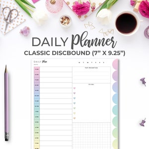 Daily Planner Insert Timed for Classic Happy Planner | Printable Rainbow Daily Schedule Planner Pages Classic Discbound 7&quot; X 9.25&quot;