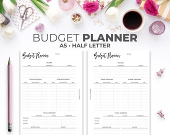Printable Budget Planner Insert for A5 & Half Letter Size Planners, Minimal Monthly Finance Tracker