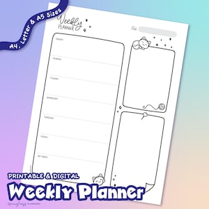 Planificador semanal de gatitos (PDF, imprimible y digital) / Tamaños A4, A5 y carta / Páginas organizadoras de gatos kawaii