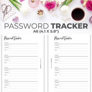 Password Tracker A6 Insert | Minimal Printable Password Log Planner Pages