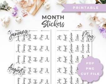 Month Script Text Planner Stickers | Printable Monthly Word Stickers