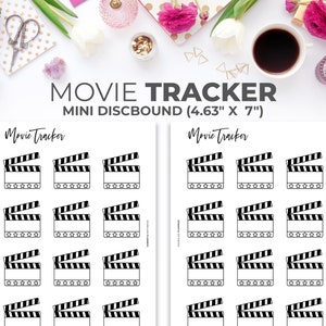 Inserción de Movie Tracker para Mini Happy Planner / Mínimo imprimible para ver páginas de Tracker Planner Mini Discbound 4.63" X 7"