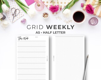 Weekly Planner with Grid A5 & Half Letter  | Grid Weekly with 3.5 mm Square Grid