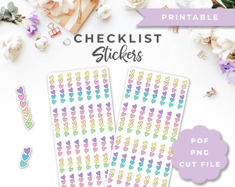 Hearts Checklist Planner Stickers in Rainbow Colors