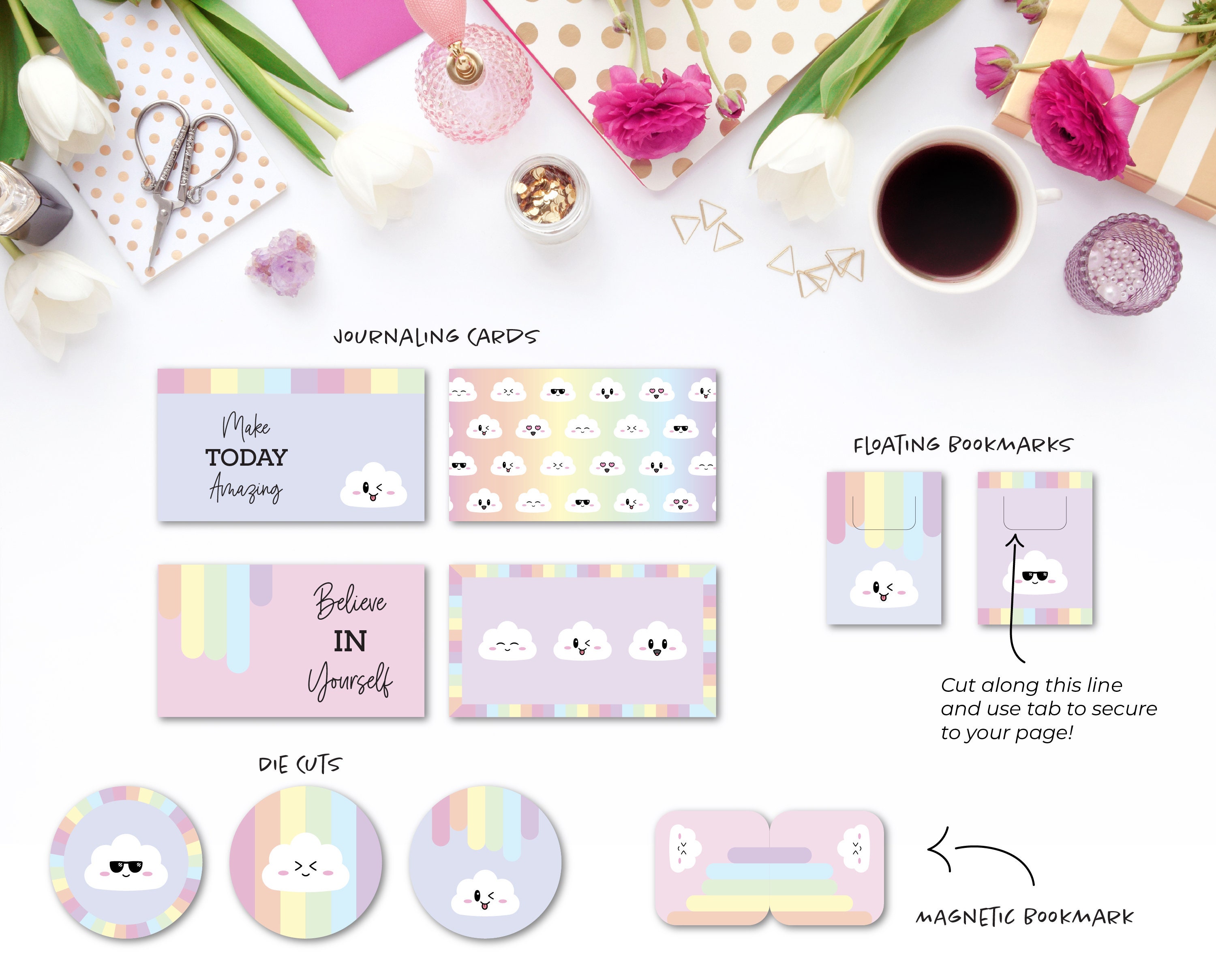 A5 & Half Letter Printable Rainbow Cloud Planner Accessories Kit Planner  Dividers, Inserts, Stickers, Bookmarks, Memo Pads More 