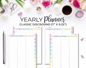 Rainbow Yearly Planner Inserts: Classic Discbound (7" x 9.25") (Digital Download)