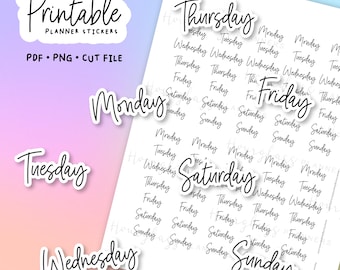 Printable Days of the Week Script Planner Stickers