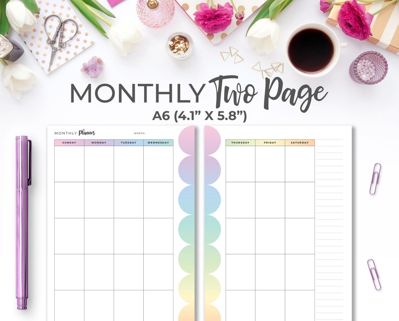 a6 printable undated month on 2 pages calendar insert in etsy
