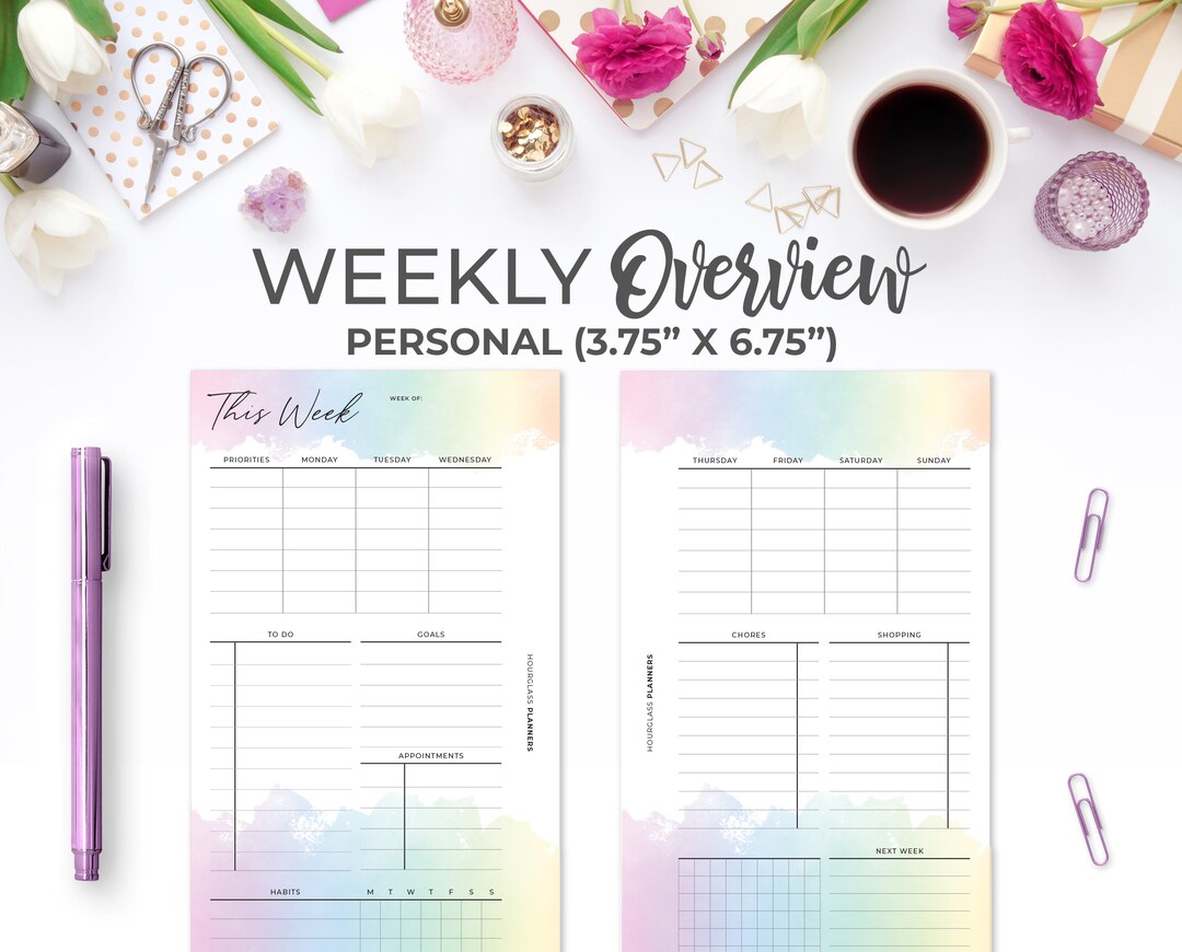 Week on 2 Pages Planner Personal Size Inserts Printable Rainbow Weekly ...