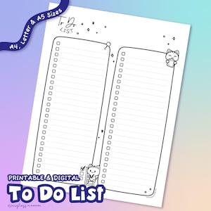 Lista de tareas imprimible, planificador de gatos kawaii, lista de tareas lindas en tamaños carta A4 y A5, descarga digital