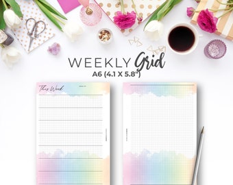 A6 Rainbow Weekly Planner with Grid | Grid Weekly with 3.5 mm Square Grid
