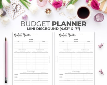 Printable Budget Planner Insert for Mini Discbound 4.63" X 7", Minimal Monthly Finance Tracker
