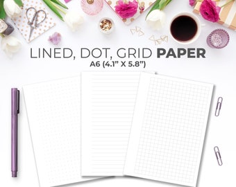 Dot Grid Lined Paper A6 Inserts | Printable Writing & Lecture Note Taking Blank Paper Printable Pages