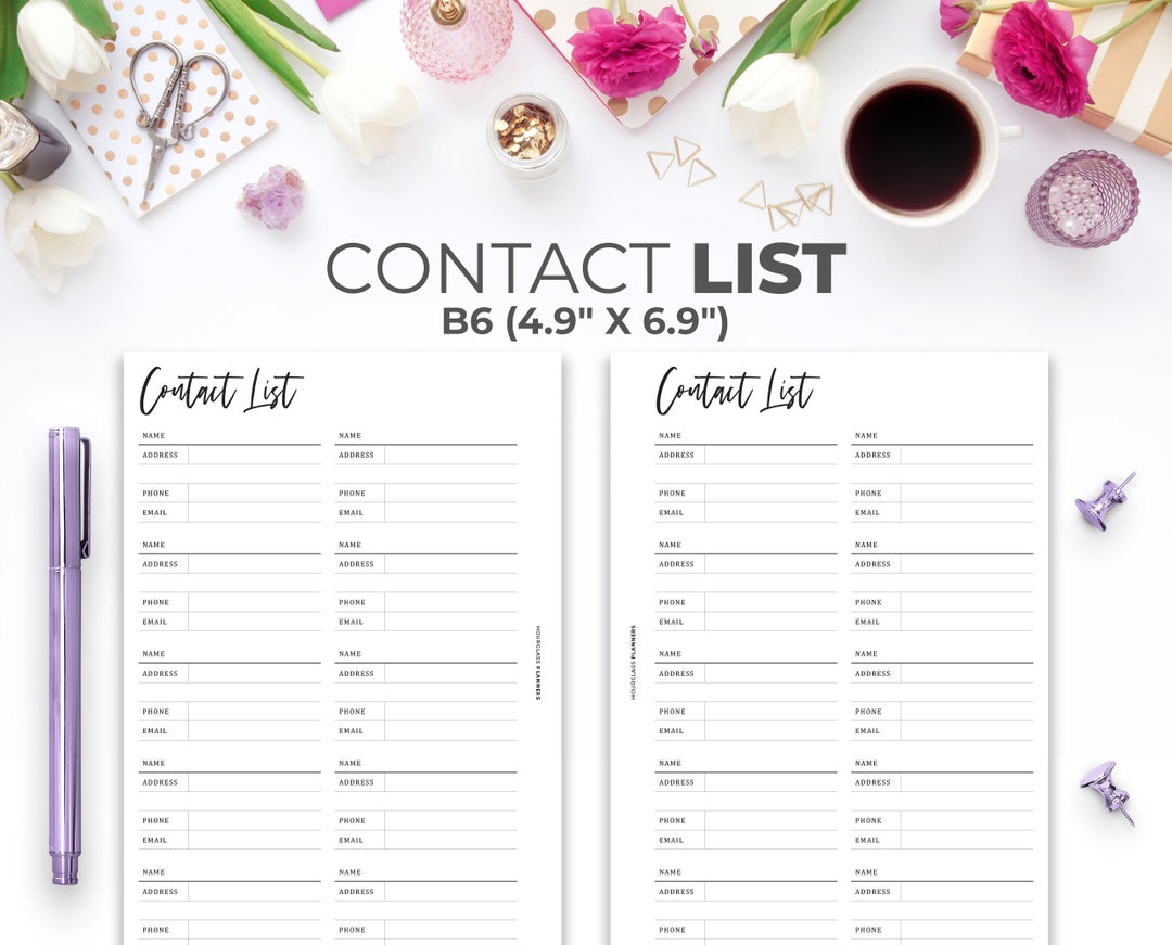 Contact List B6 Insert Printable Minimal Address Book Phone Number