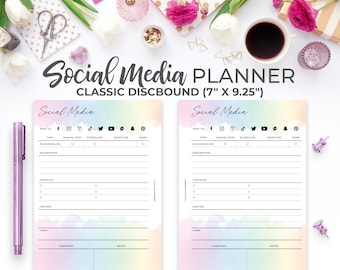 Insertion imprimable de l'agenda sur les réseaux sociaux : aquarelle arc-en-ciel (format Happy Planner classique) (PDF)