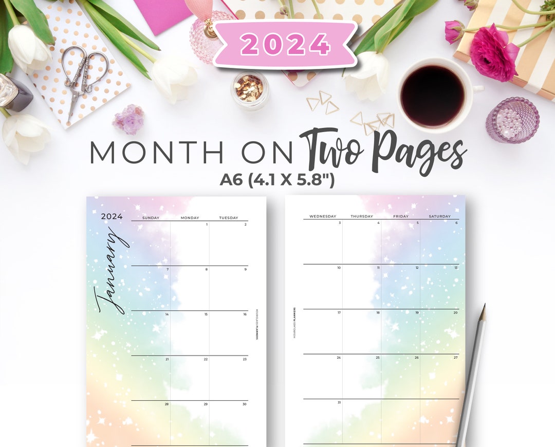 2024 Monthly Planner A6 Inserts 2024 A6 Rainbow Printable Monthly ...