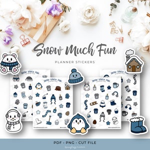 Kawaii Winter Thema Druckbare Planer Aufkleber | Saisonales niedliche Kawaii Charakter Aufkleber