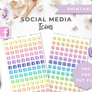 Printable Rainbow Social Media Icon Stickers for Facebook + Instagram