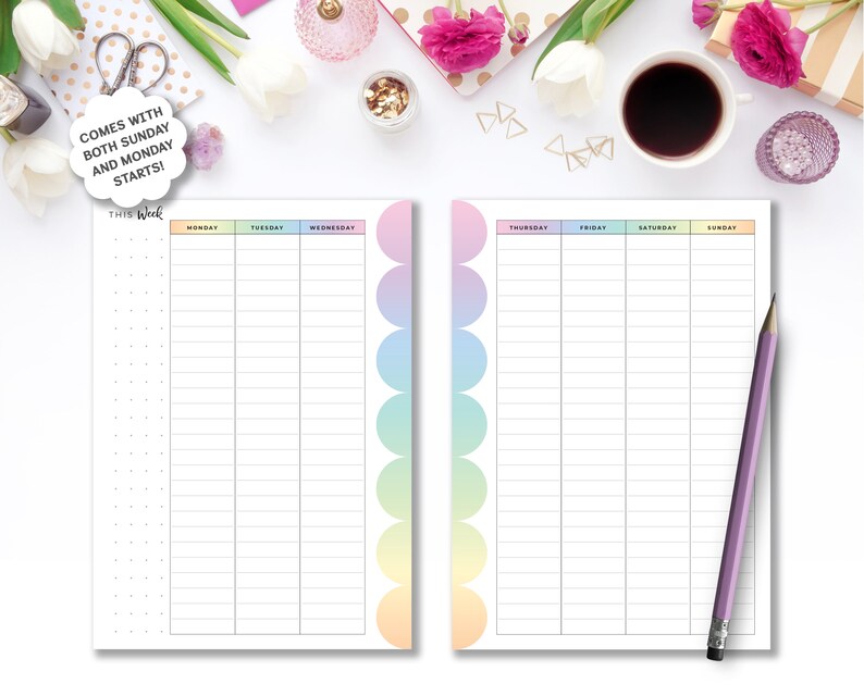 A6 Printable Lined Vertical Weekly Planner Insert On 2 Pages Etsy
