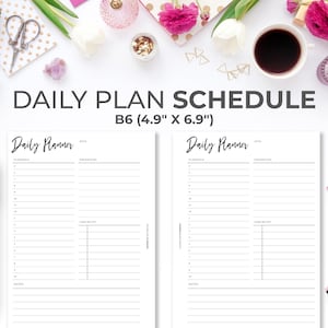 Daily Planner Printable B6 Inserts | Minimal Daily Planner with Schedule and Notes Insert