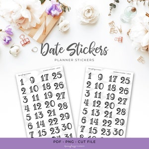 Afdrukbare datumnummerplannerstickers - groot (A01L)