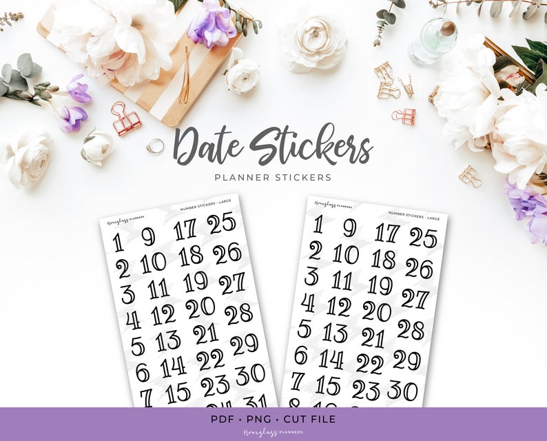 Printable Date Number Planner Stickers - Large (A01L) - Etsy