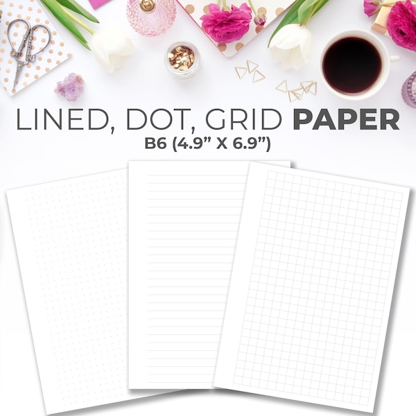 Dot Grid Lined Paper B6 Inserts | Printable Writing & Lecture Note Taking Blank Paper Printable Pages