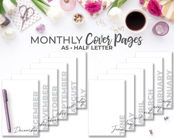 Minimal Script Monthly Planner Dividers: A5 & Half Letter (Digital Download)