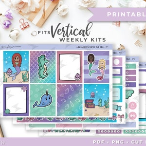Mermaid Under the Sea Vertical Weekly Planner Sticker Kit
